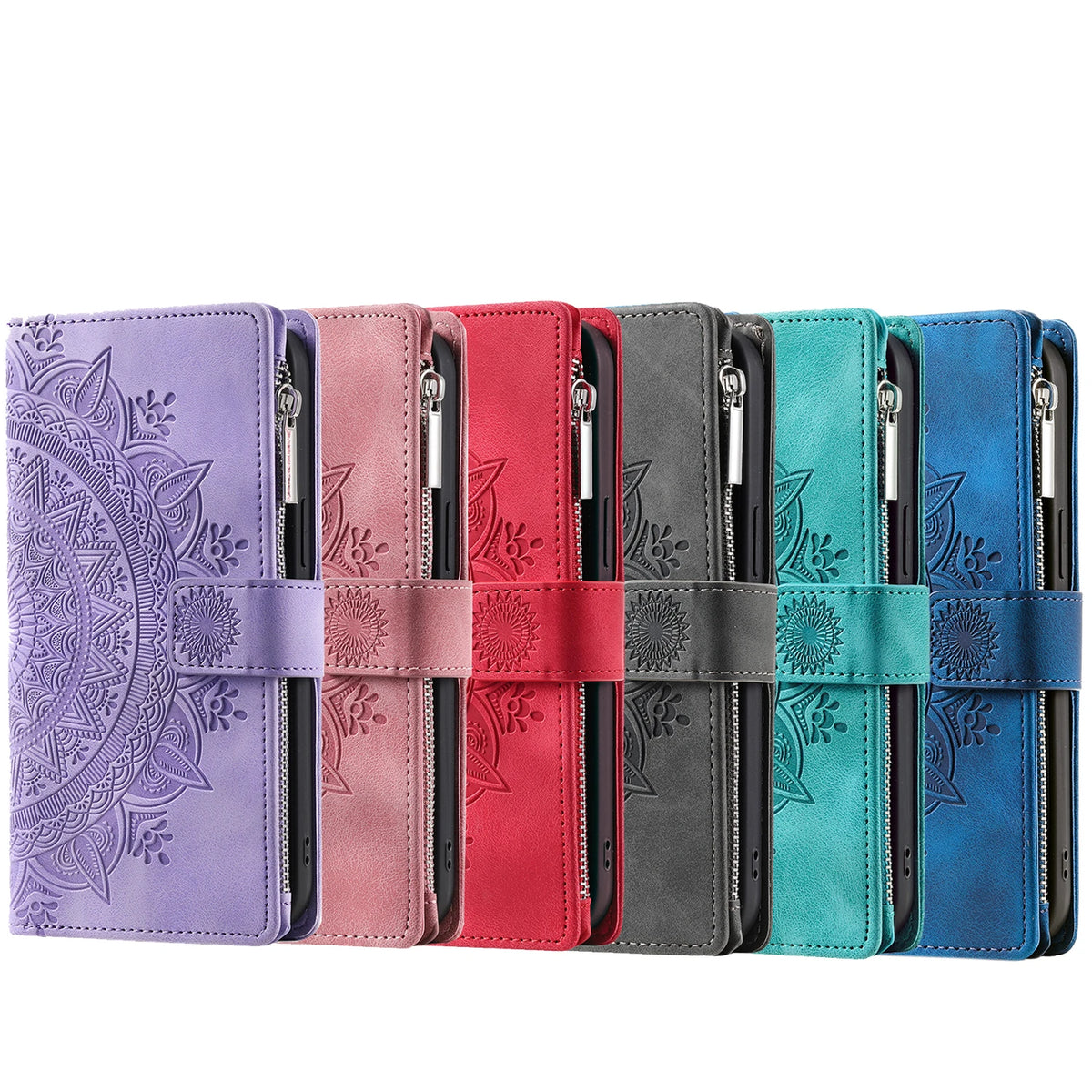Leren Telefoonhoesje met Kaarthouder Smartphone Reliëfprint Flipcase Portemonnee-Etui Magnetische Sluiting | Sulvida