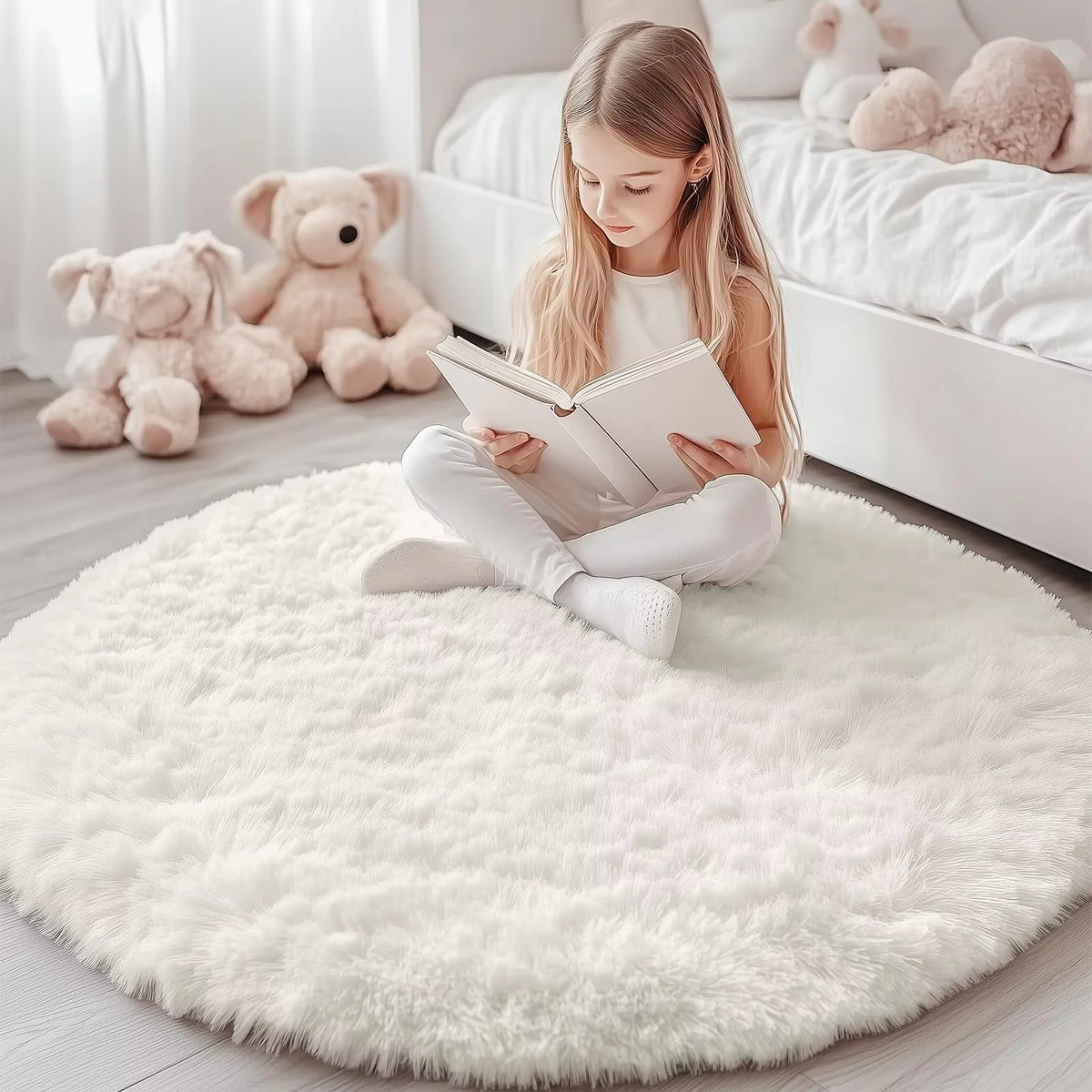 Ronde Shaggy Hoogpooltapijt Ø150cm Zacht Vloerkleed Antislip Woonkamer Slaapkamer Kinderkamer Decoratie | Sulvida