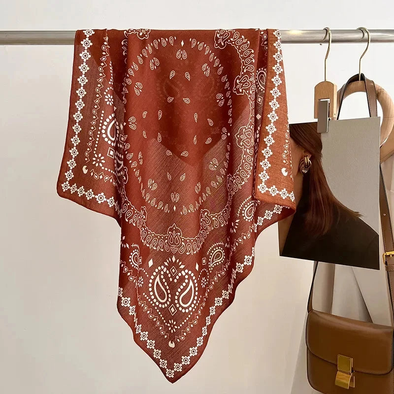 Vierkante Hoofddoek Dames Katoengevoel Print Hals Haar Accessoire Mode Bandana Multifunctioneel 68x68cm | Sulvida