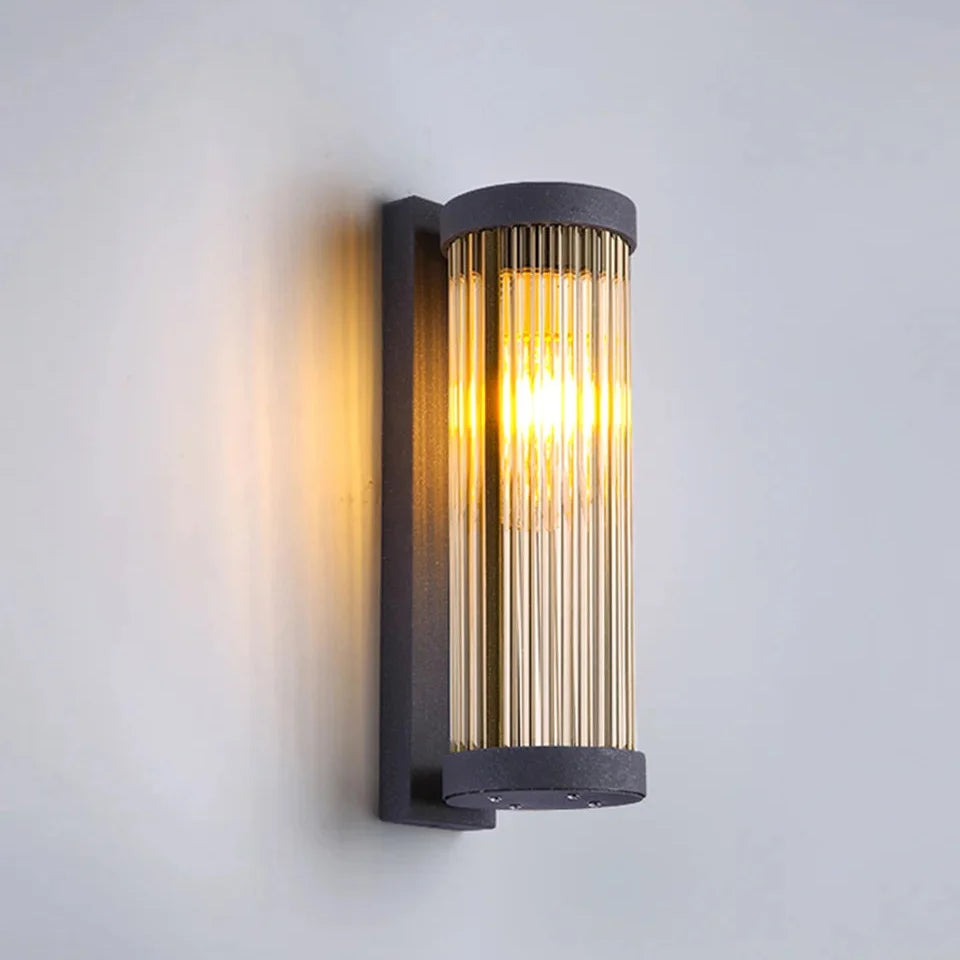 Solar wandlamp buiten geribbeld glas metaal IP65 waterdicht 28-57.5 cm terras balkon garage entree tuin | Sulvida