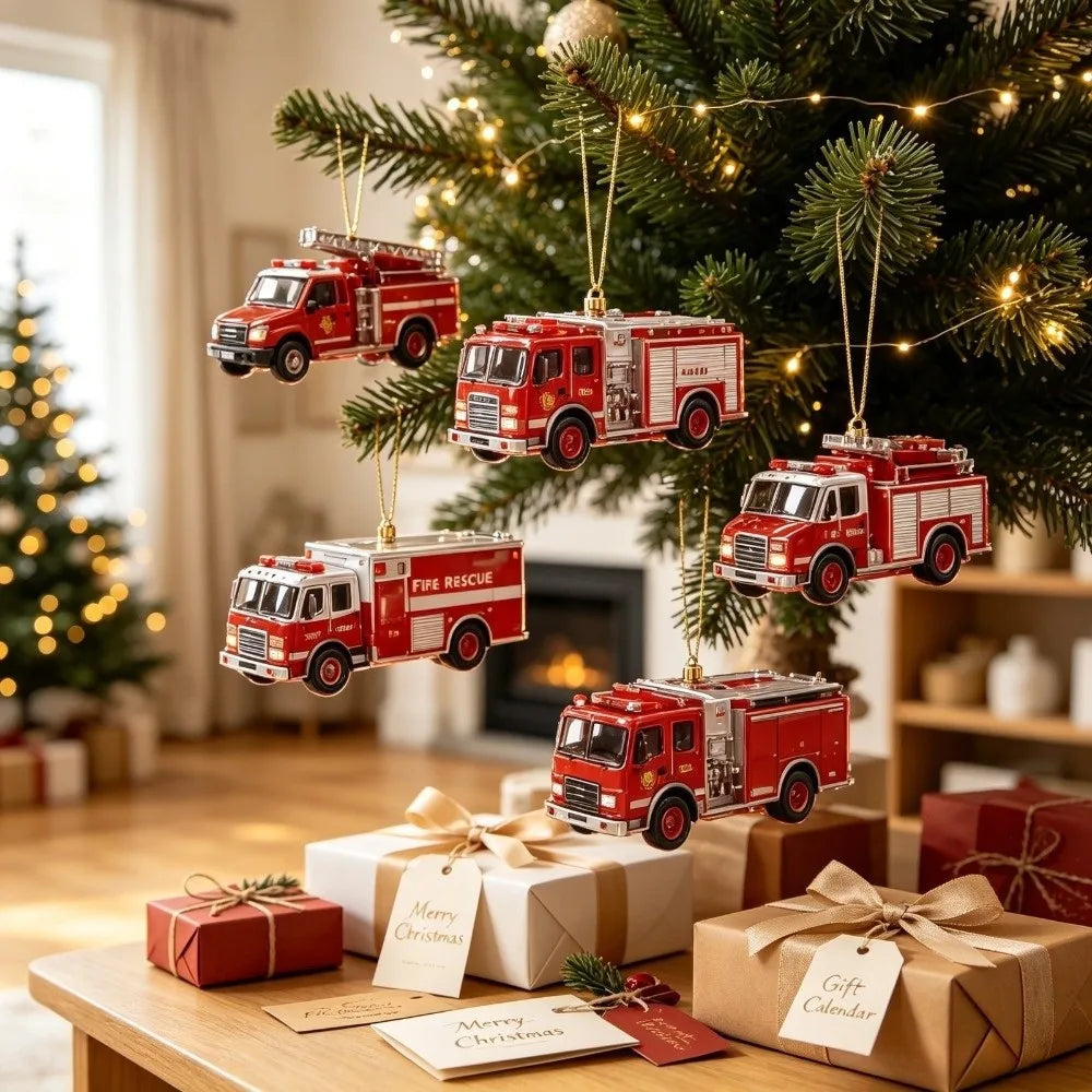 Adventskalender Brandweer Voertuigen 24 Dagen Acryl Hangers Kerstboom Decoratie Countdown Kerst Ornament | Sulvida