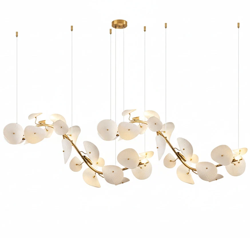 Keramische Hanglamp Lotus Lineair Design Wit Eettafel Woonkamer Slaapkamer Verlichting LED Eetkamer Modern | Sulvida