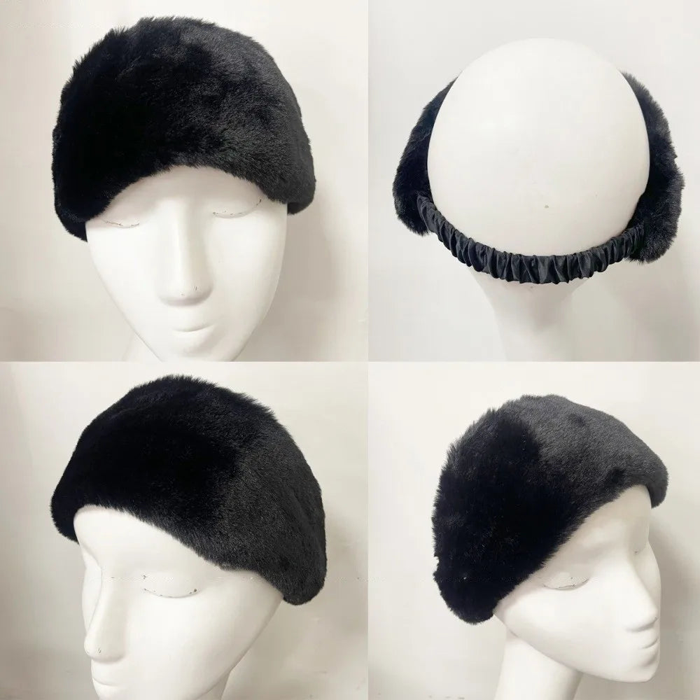 Pluizige Hoofdband Imitatiebont Breed Elastisch Oorbeschermer Haarband Winter Dames Zachte Warme Haarband | Sulvida