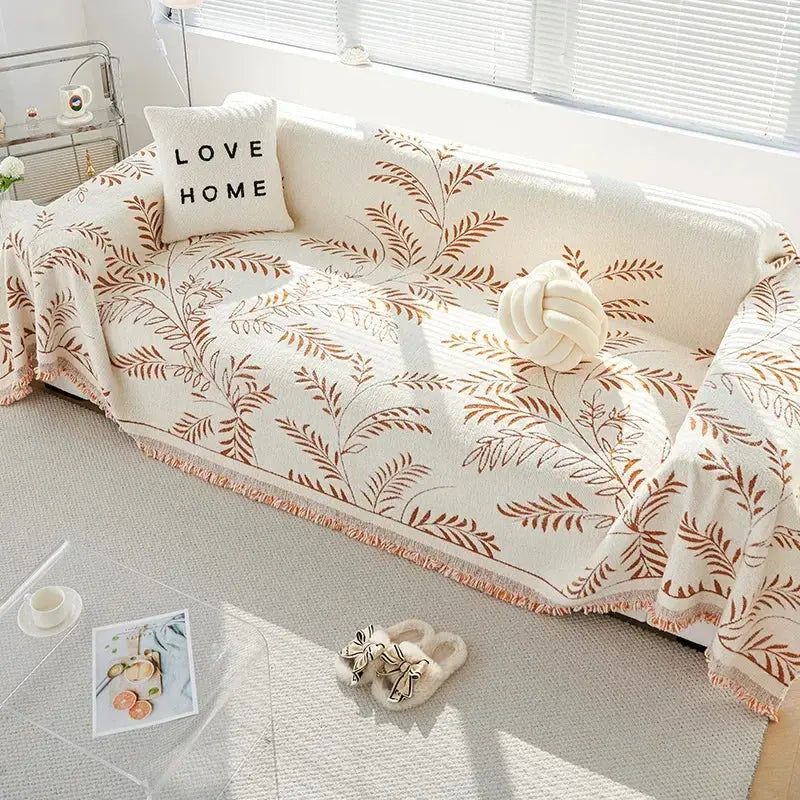Chenille Jacquard Bankkleed met Bladmotief – Antislip Volledige Bankhoes voor Alle Seizoenen Stijlvolle Textuur | Sulvida