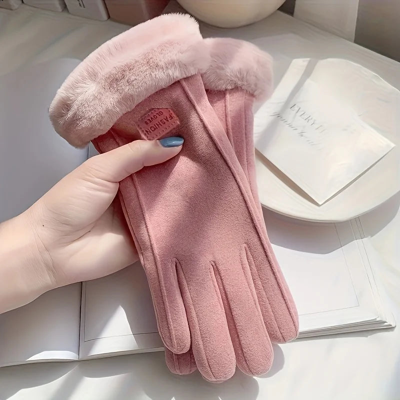Winterhandschoenen Dames Bontvoering Touchscreen Winddicht Warm Thermisch Sporthandschoenen voor Kou | Sulvida