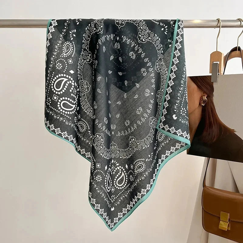 Vierkante Hoofddoek Dames Katoengevoel Print Hals Haar Accessoire Mode Bandana Multifunctioneel 68x68cm | Sulvida