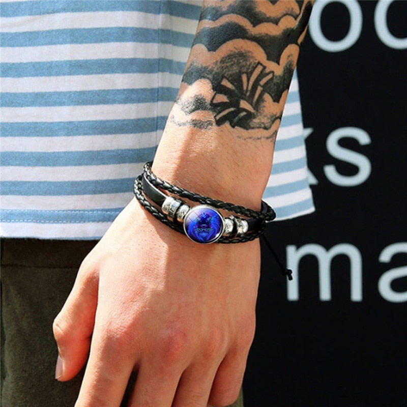 Verstelbare Leren Armband met Blauwe Steenprint Symbool Elegantie Dagelijks Gouden Slot Unisex Sieraad | Sulvida