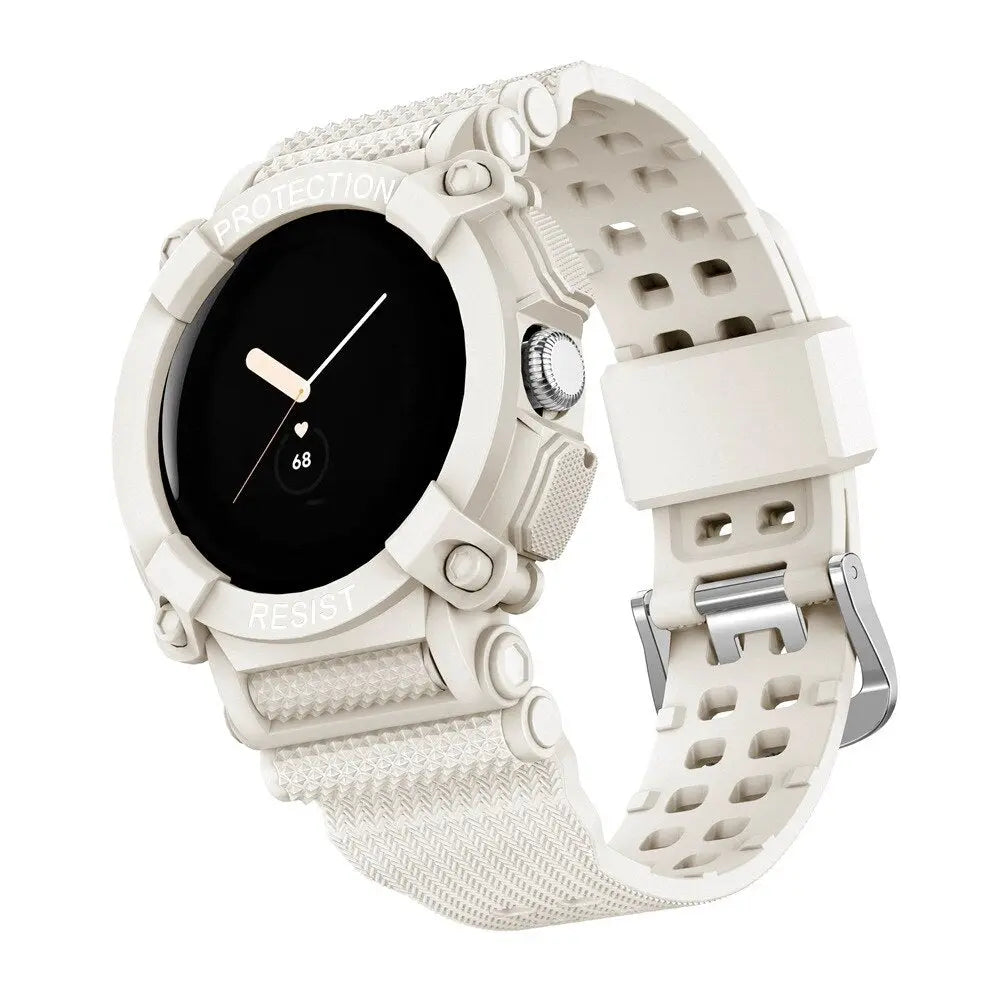 Bracelet de montre avec coque de protection pour Pixel Watch et Pixel Watch 2 sport en silicone hybride noir | Sulvida