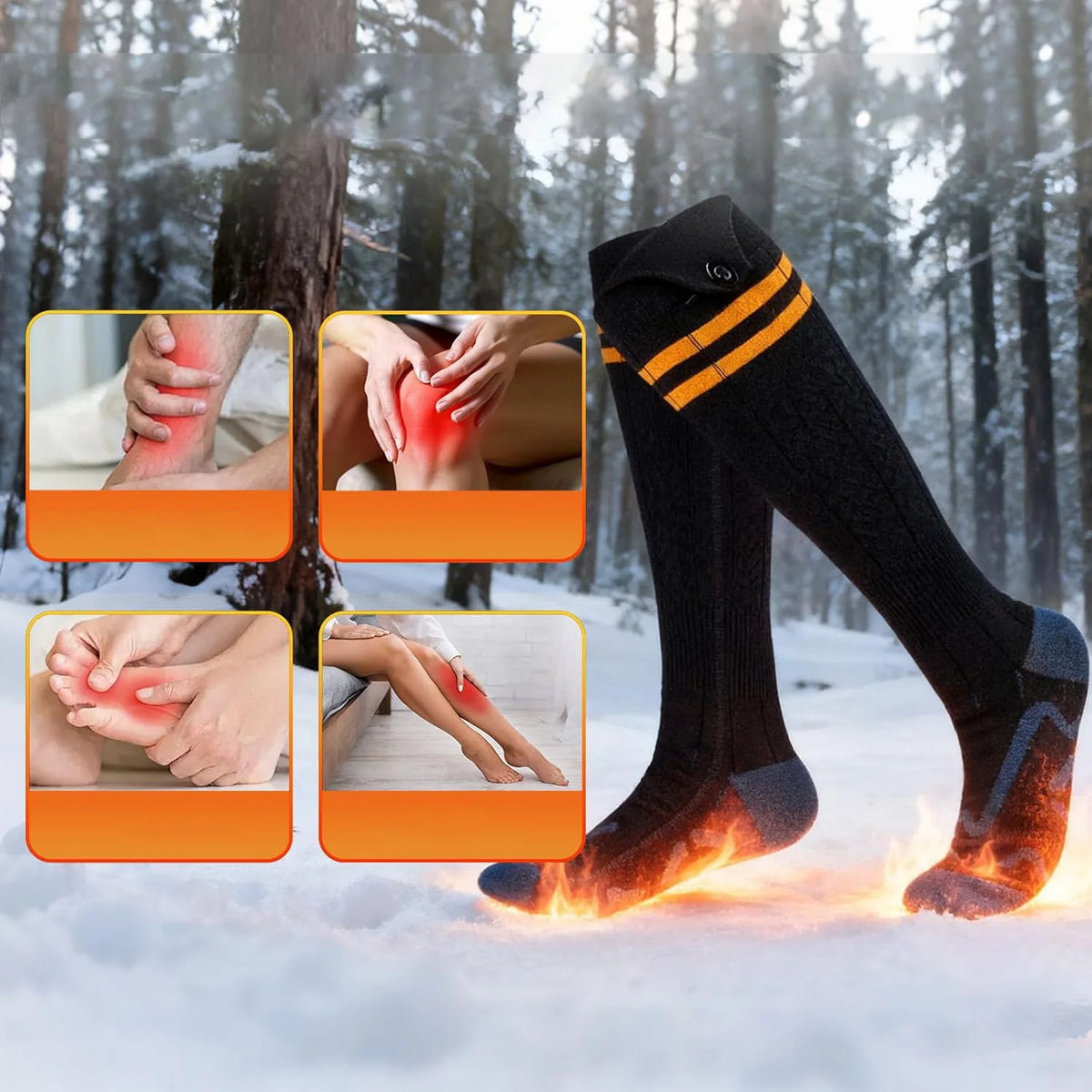 Chaussettes chauffantes électriques en coton modal, 4 températures, pour les sports d’hiver, la randonnée, le vélo et le patinage | Sulvida
