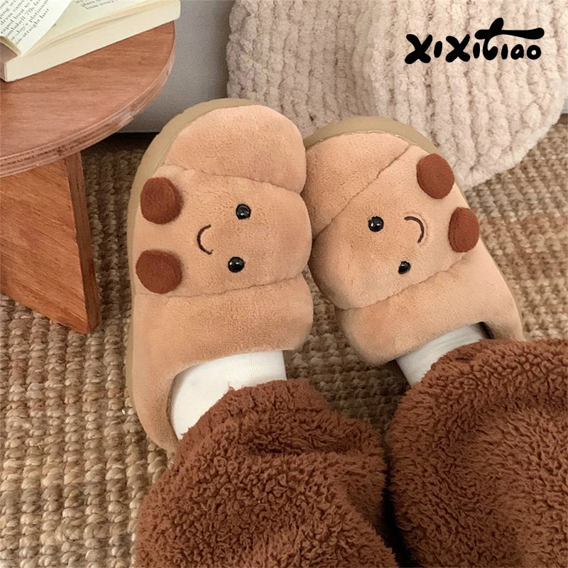 Pluche Huisslippers Croissant Dames Heren Warme Winterpantoffels Antislip Binnenschoenen Unisex Comfortabel | Sulvida