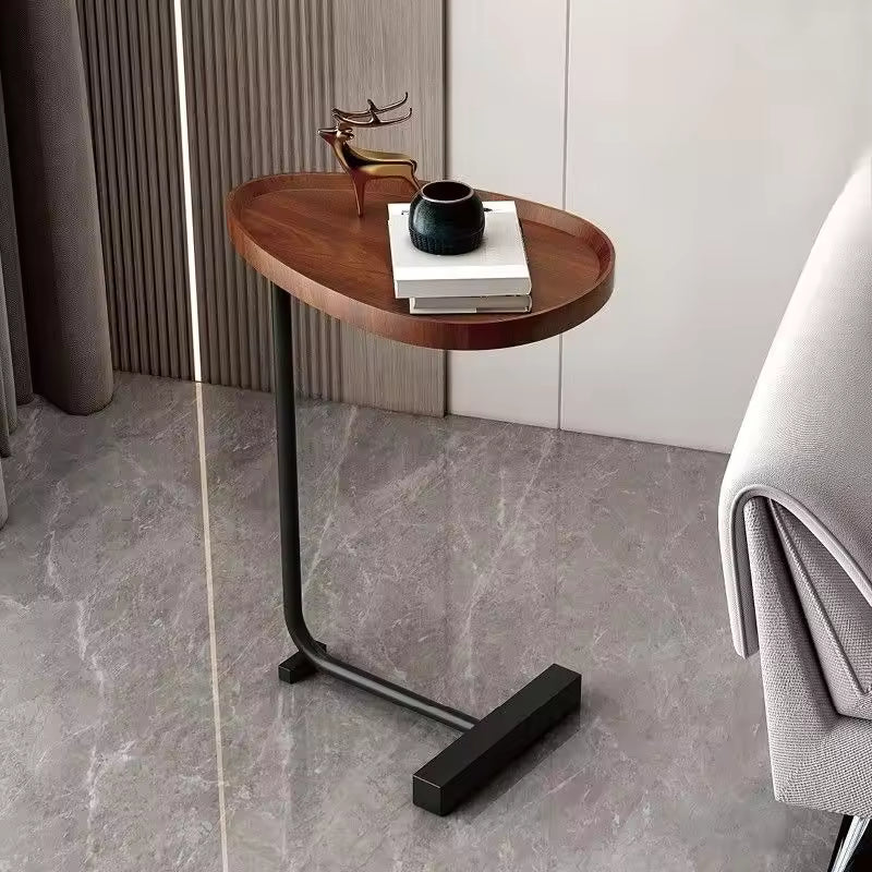 Mobiele bijzettafel C-vorm hout en metaal schuifbaar voor bank bed woonkamer slaapkamer salontafel nachtkastje | Sulvida