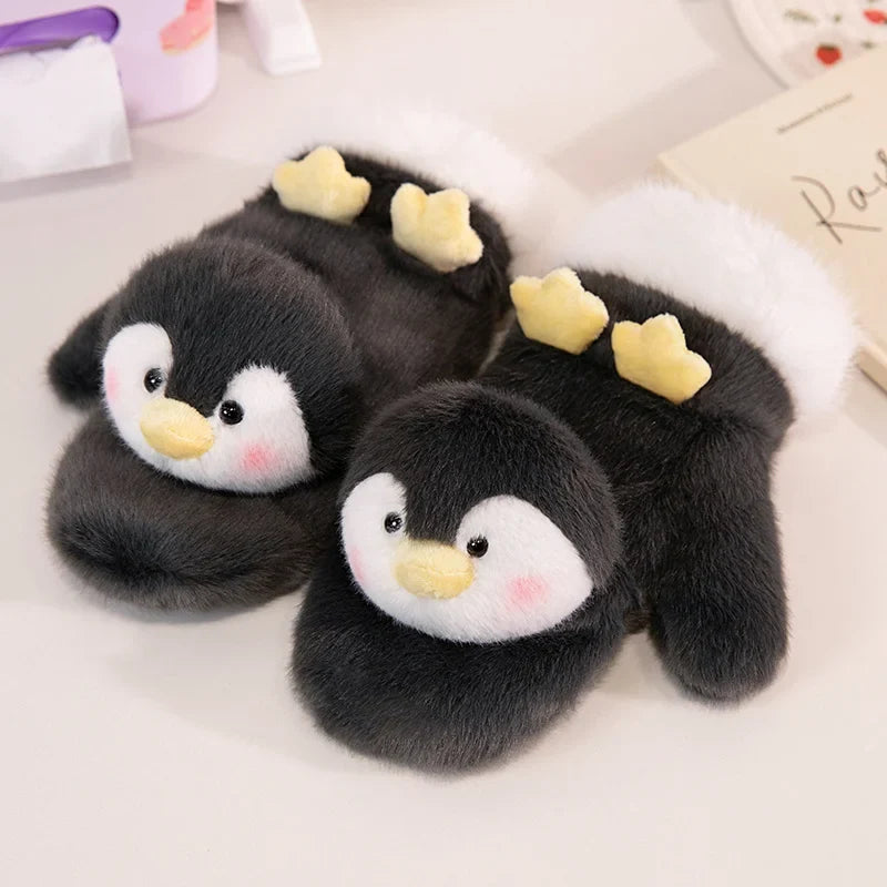 Zachte pluche dieren handschoenen met cartoon-print warm comfortabel voor kinderen winter handjes beschermen | Sulvida