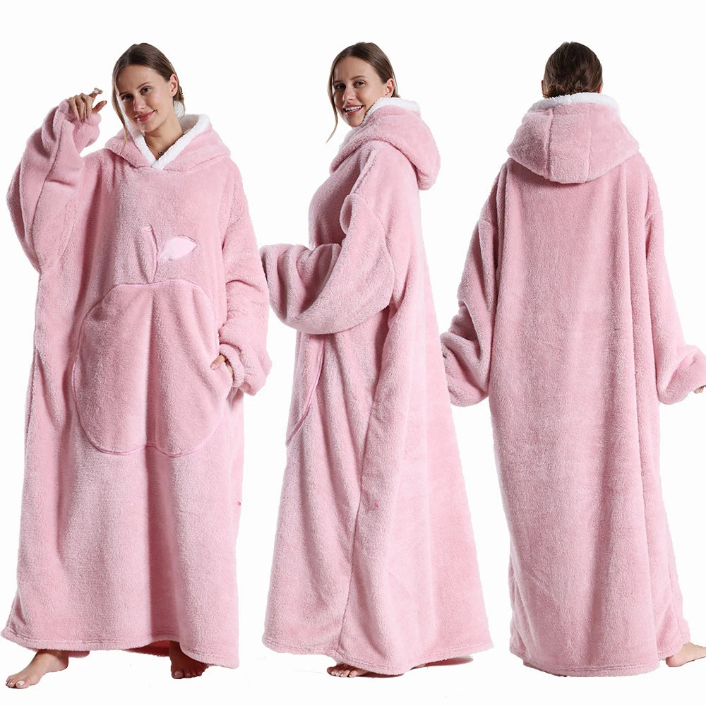 Draagbare deken met capuchon en mouwen zachte pluche fleece oversized hoodie plaid voor herfst en winter | Sulvida