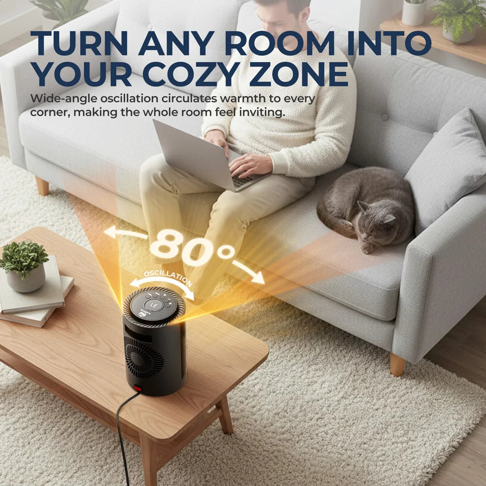 Compacte Keramische Kachel 1200W Oscillerend PTC Ventilatorkachel Bureauverwarmer Slaapkamer Werkkamer | Sulvida