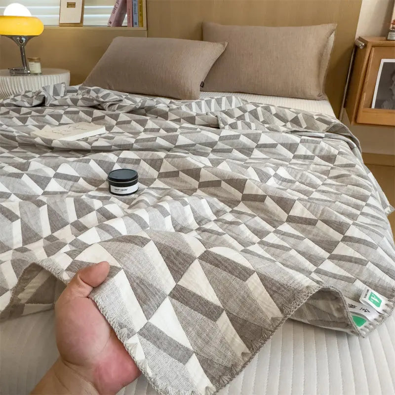 Drielaags Muslin Plaid Katoen Gestreept Lichtgewicht Ademend Zacht Deken Woonkamer Slaapkamer Bed Bank | Sulvida