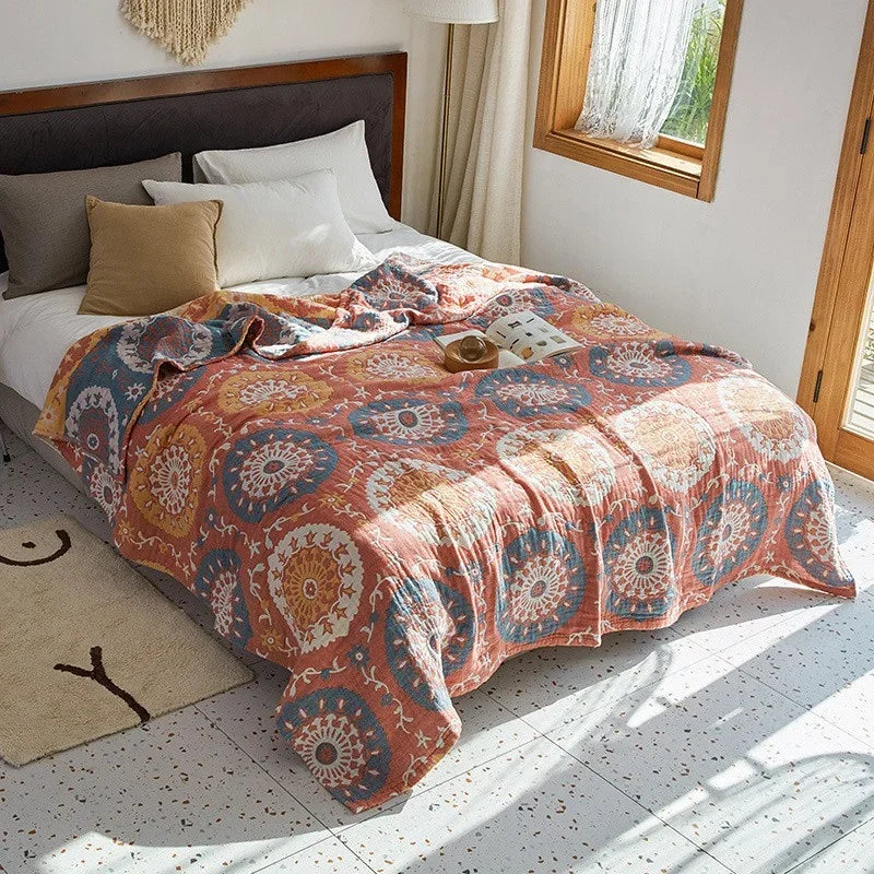 Plaid en coton tissé à motif jacquard, respirant et léger, couverture d’été pour canapé, banquette, lit, voyage et extérieur | Sulvida