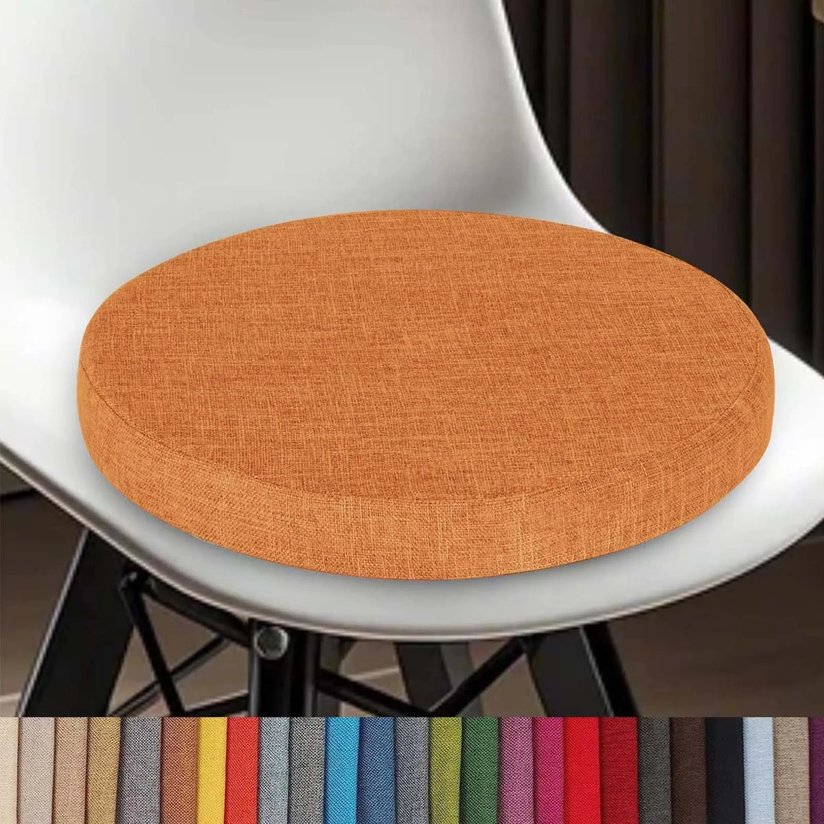 Coussin rond en lin, amovible avec fermeture éclair, pour tabouret de bar, chaise, salle à manger, cuisine et bureau, confortable | Sulvida