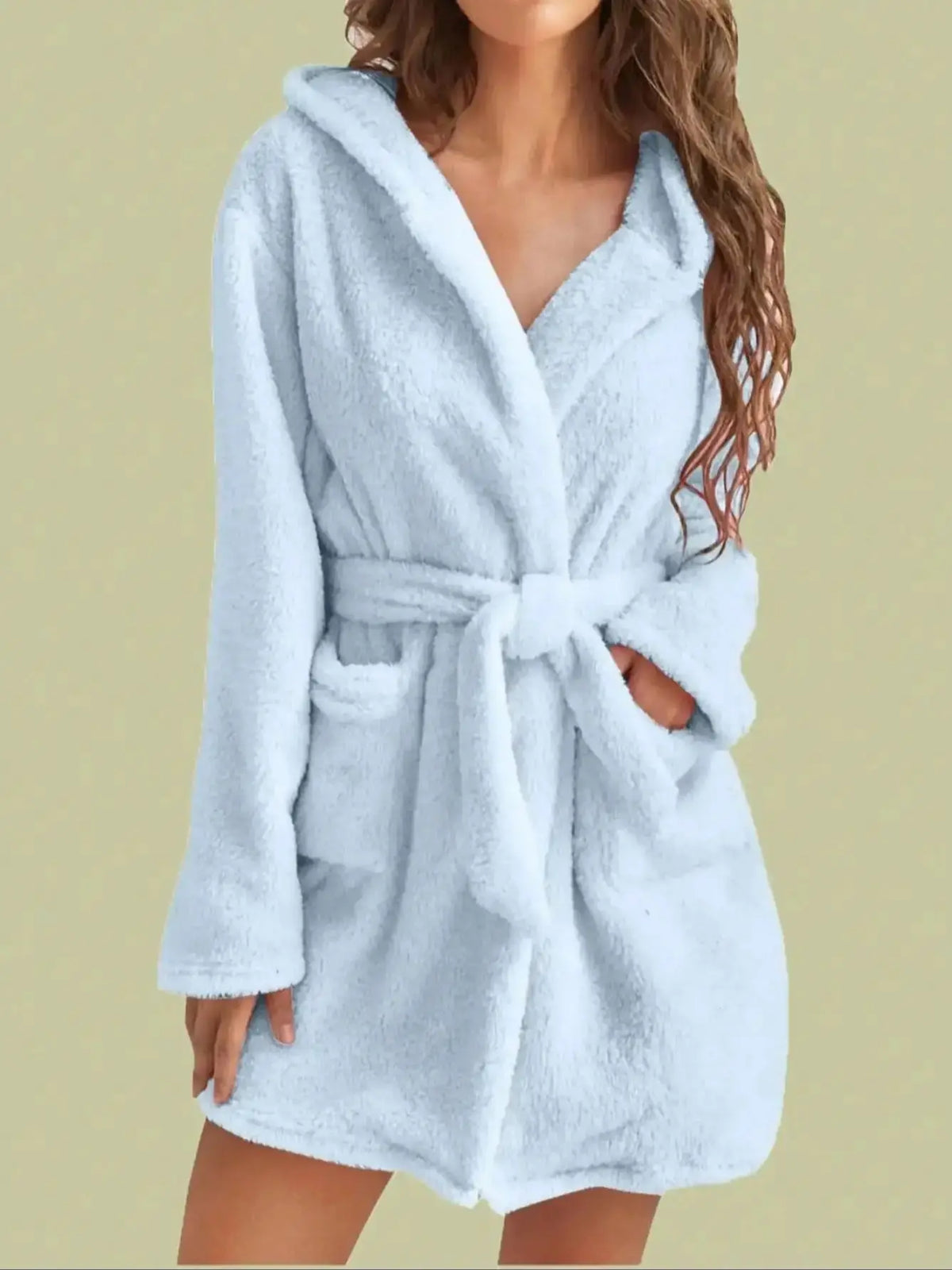 Fleece badjas dames met capuchon ceintuur lang warm wintermodel huiskamer ontspanning loungewear zachte stof | Sulvida