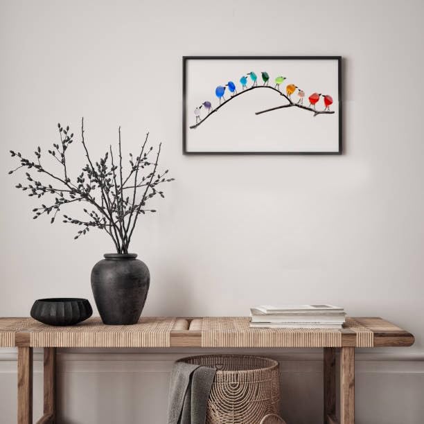 Vogels op Drijfhout Wanddecoratie Zeeglas Kunst Handgemaakt Woonaccessoire Kustdecor Rustieke Interieurdesign | Sulvida