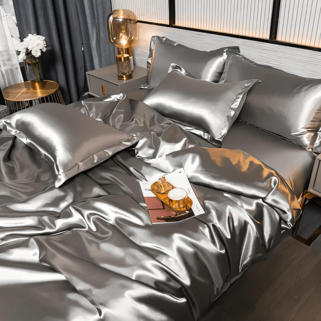 Dekbedovertrek met Zijdeglans Polyester Tweepersoons Kingsize Champagne Roze Blauw Dekbedset Laken Luxe Slaapkamer | Sulvida