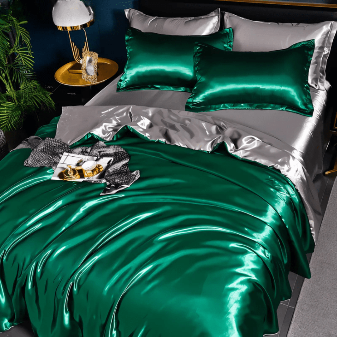 Dekbedovertrek met Zijdeglans Polyester Tweepersoons Kingsize Champagne Roze Blauw Dekbedset Laken Luxe Slaapkamer | Sulvida