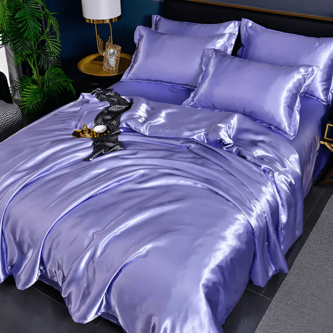 Dekbedovertrek met Zijdeglans Polyester Tweepersoons Kingsize Champagne Roze Blauw Dekbedset Laken Luxe Slaapkamer | Sulvida