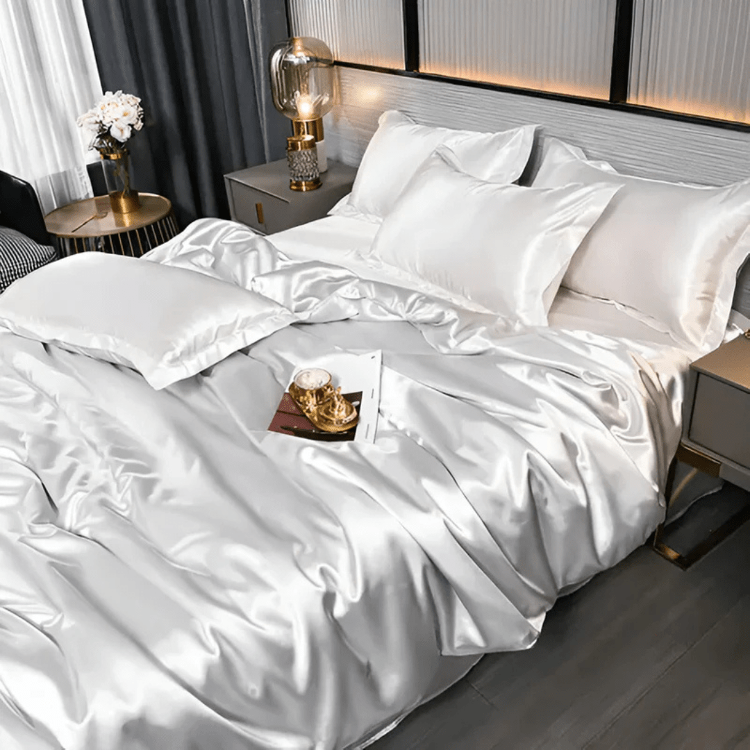 Dekbedovertrek met Zijdeglans Polyester Tweepersoons Kingsize Champagne Roze Blauw Dekbedset Laken Luxe Slaapkamer | Sulvida