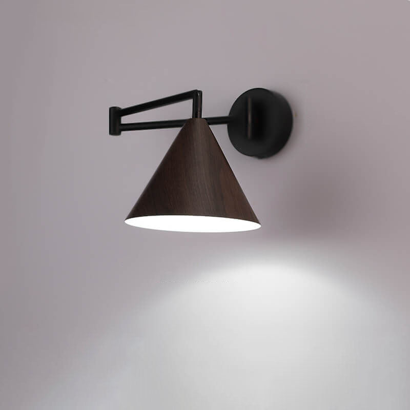 Verstelbare wandlamp met houtkleur metalen kap Scandinavisch design slaapkamer woonkamer modern leeslamp | Sulvida