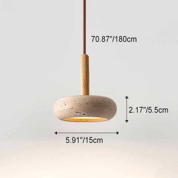 Travertin Hanglamp Geel met Houten Accent LED-Verlichting 12W Japans Design Verstelbaar Snoer 180cm Eetkamer | Sulvida