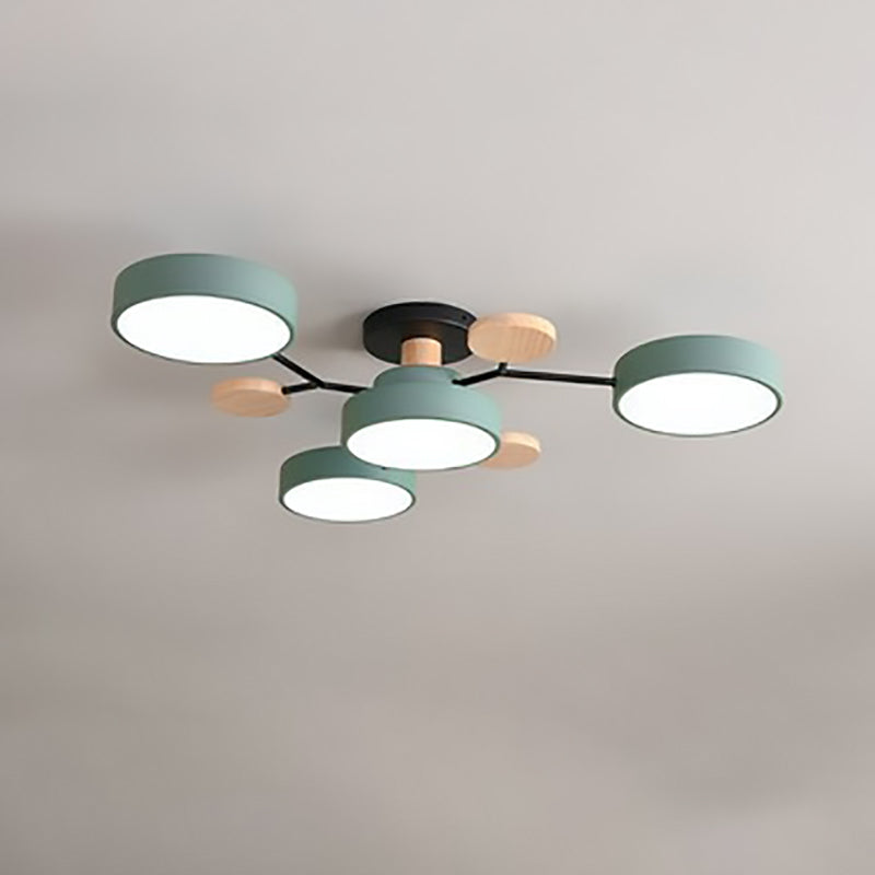LED plafondlamp takkendesign Scandinavisch rond metaal hout wit groen grijs 89-111cm dimbaar woonkamer | Sulvida
