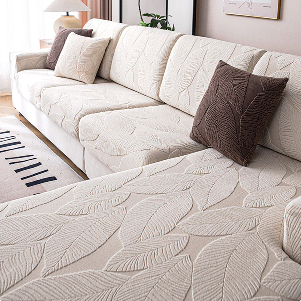 Jacquard Bankhoes met Bladmotief – Waterafstotend & Krasbestendig – Elastisch Fluweel – Meubelbeschermer | Sulvida