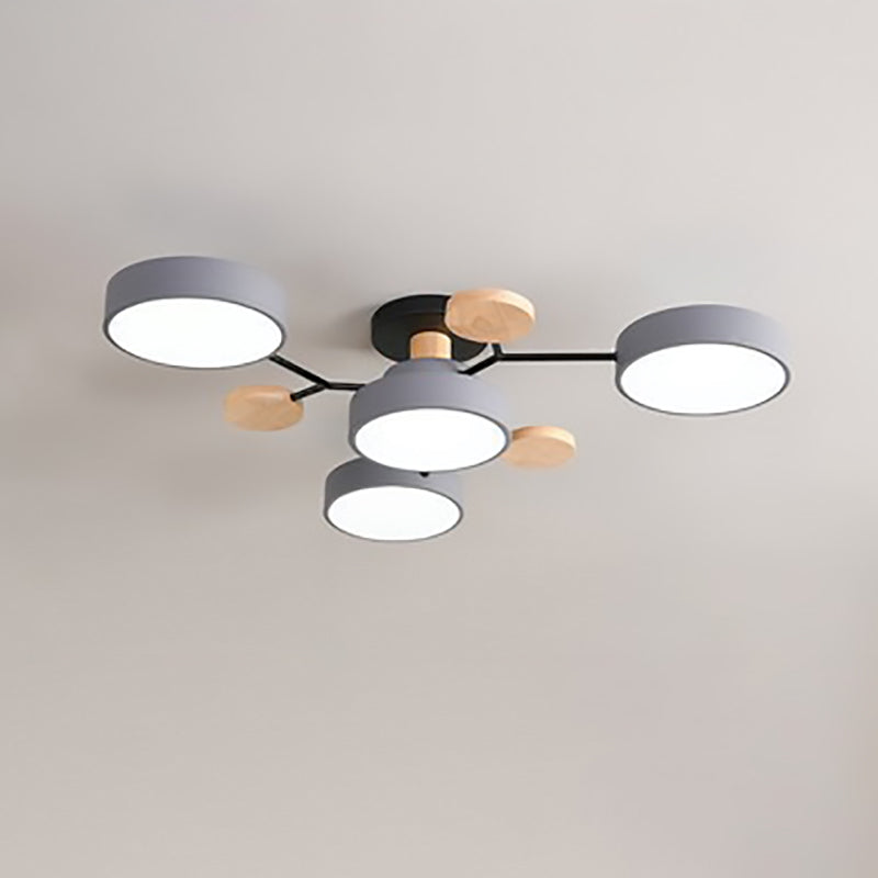 LED plafondlamp takkendesign Scandinavisch rond metaal hout wit groen grijs 89-111cm dimbaar woonkamer | Sulvida