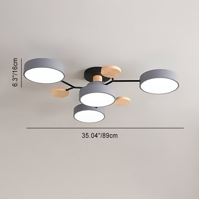 LED plafondlamp takkendesign Scandinavisch rond metaal hout wit groen grijs 89-111cm dimbaar woonkamer | Sulvida