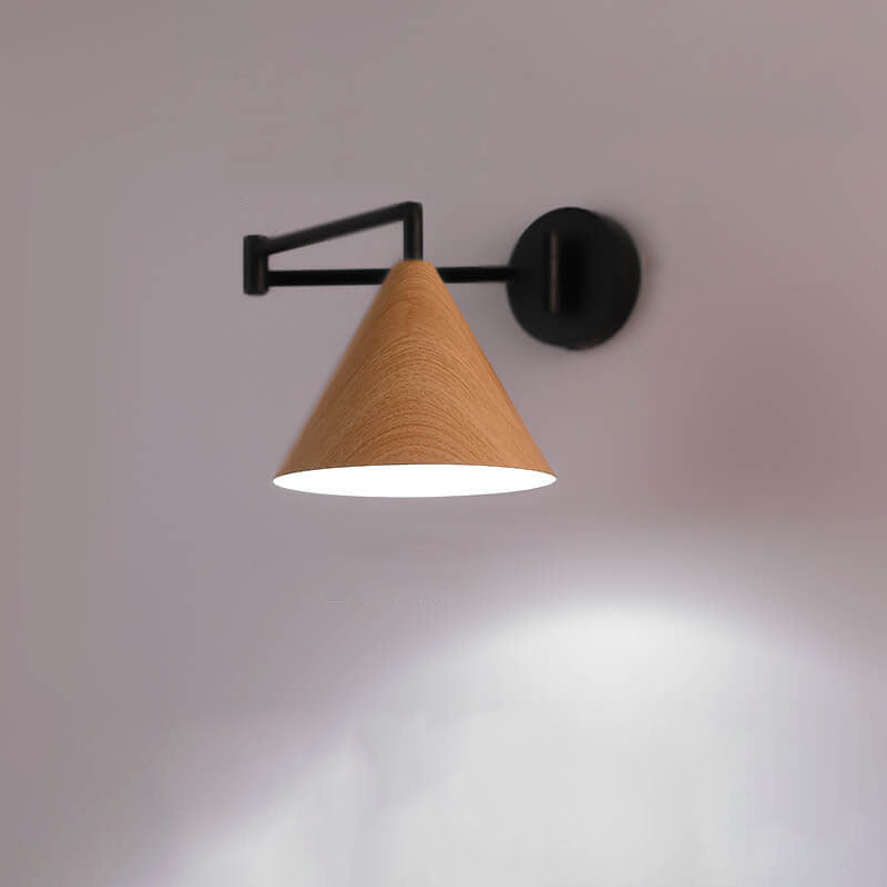 Verstelbare wandlamp met houtkleur metalen kap Scandinavisch design slaapkamer woonkamer modern leeslamp | Sulvida