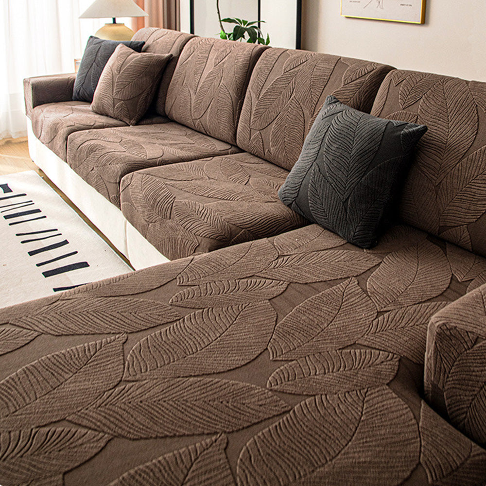 Jacquard Bankhoes met Bladmotief – Waterafstotend & Krasbestendig – Elastisch Fluweel – Meubelbeschermer | Sulvida