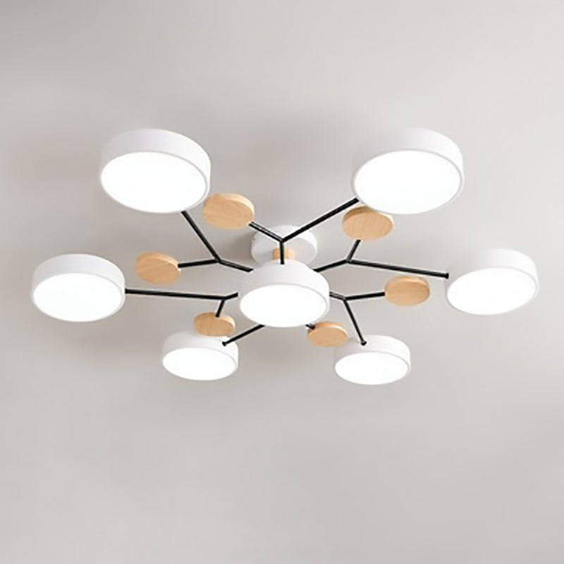LED plafondlamp takkendesign Scandinavisch rond metaal hout wit groen grijs 89-111cm dimbaar woonkamer | Sulvida