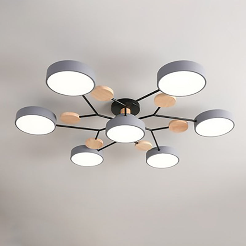LED plafondlamp takkendesign Scandinavisch rond metaal hout wit groen grijs 89-111cm dimbaar woonkamer | Sulvida