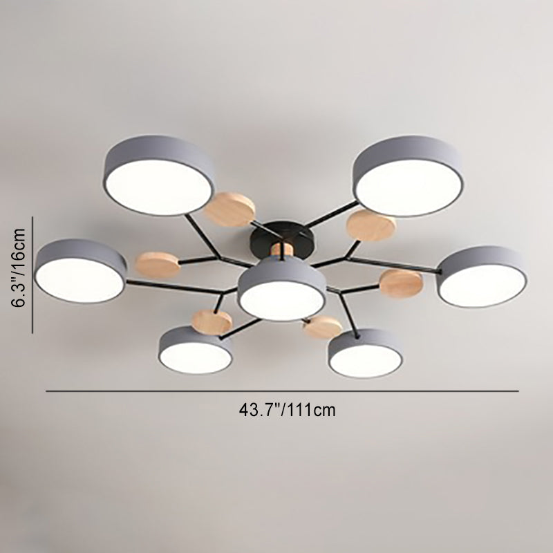 LED plafondlamp takkendesign Scandinavisch rond metaal hout wit groen grijs 89-111cm dimbaar woonkamer | Sulvida