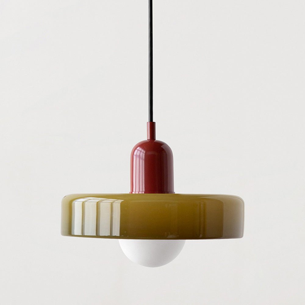 Glazen Hanglamp Rond Design Gekleurd Glas Ø25-35cm Groen Geel Wit Eettafel Woonkamer Eetkamer Decoratief | Sulvida
