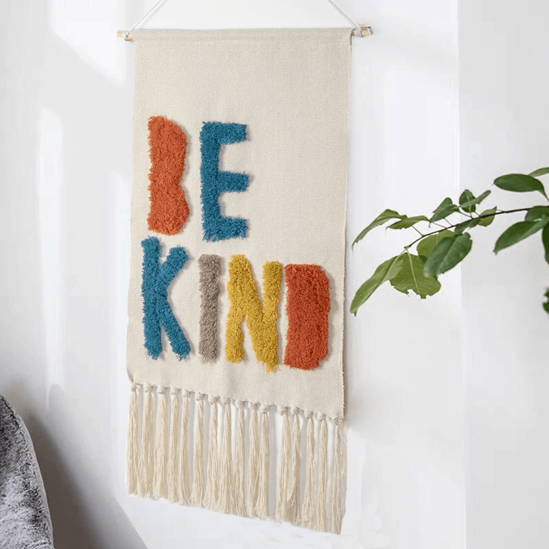 Geometrisch getuft wandtapijt met franjes natuurlijke macramé boho stijl 50×70 cm woonkamer decoratie | Sulvida