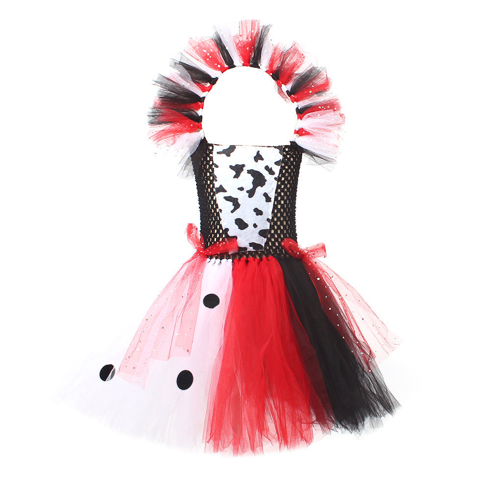 Villain Tutu Jurk Zwart-Wit voor Meisjes – Dalmatiër Print Verkleedjurk Halloween Carnaval Feest Kostuum | Sulvida