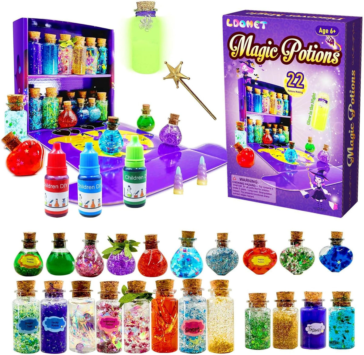 Toverdrank Knutselset Kleurverandering 20 Flesjes Kristallen Spreukenboek Fantasiespel Creatief Kind 6+ Jaar | Sulvida