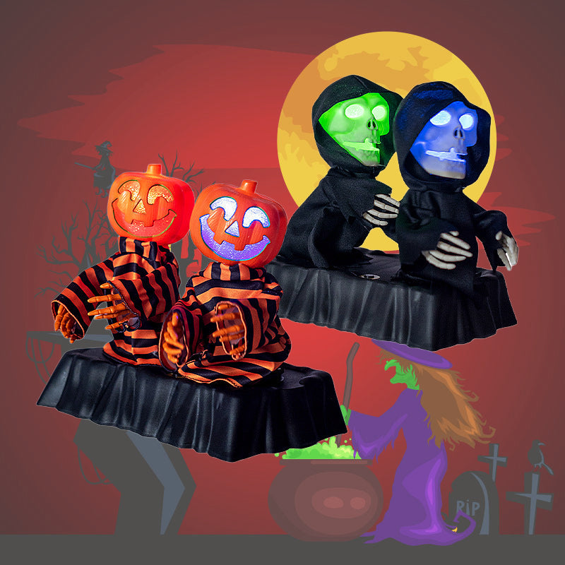 Bewegende Pompoen Skelet Decoratie met Muziek LED Verlichting Halloween Tafelornament Animatronic Feest | Sulvida