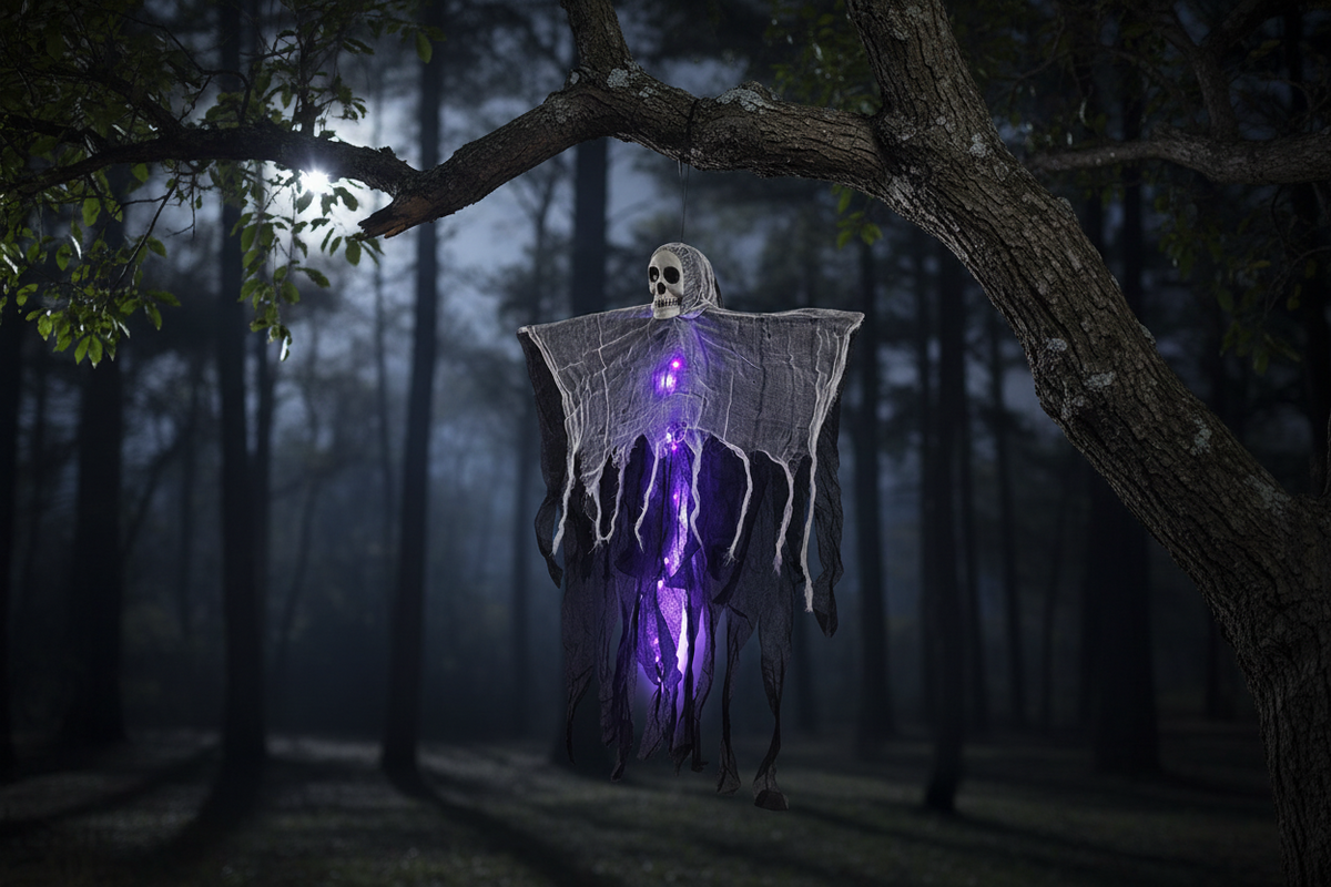 Verlichte Hangdecoratie Spookfiguur 61x80cm Halloween Schedel Gaas Tuindecoratie Horror Feest Griezel | Sulvida