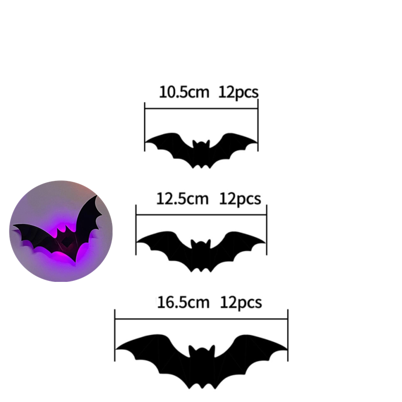 Lichtgevende 3D Vleermuisstickers met LED Verlichting Wanddecoratie Halloween Feest Decoratie Binnen Buiten | Sulvida