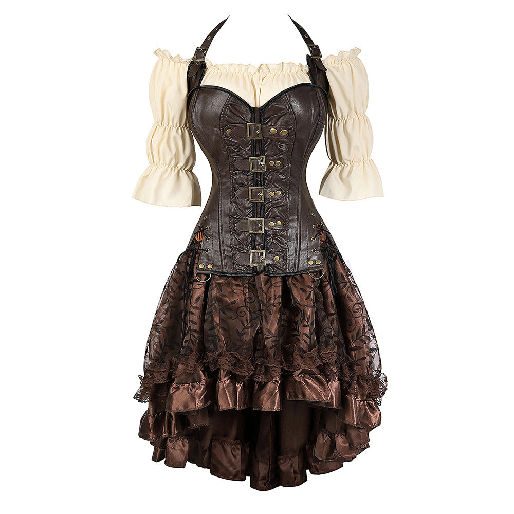 Gothic Korset Jurk Set met Kanten Rok - Steampunk Piraten Kostuum voor Dames - Victoriaanse Stijl Feestoutfit | Sulvida