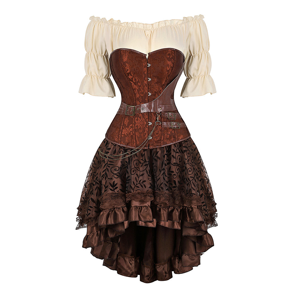 Gothic Korset Jurk Set met Kanten Rok - Steampunk Piraten Kostuum voor Dames - Victoriaanse Stijl Feestoutfit | Sulvida