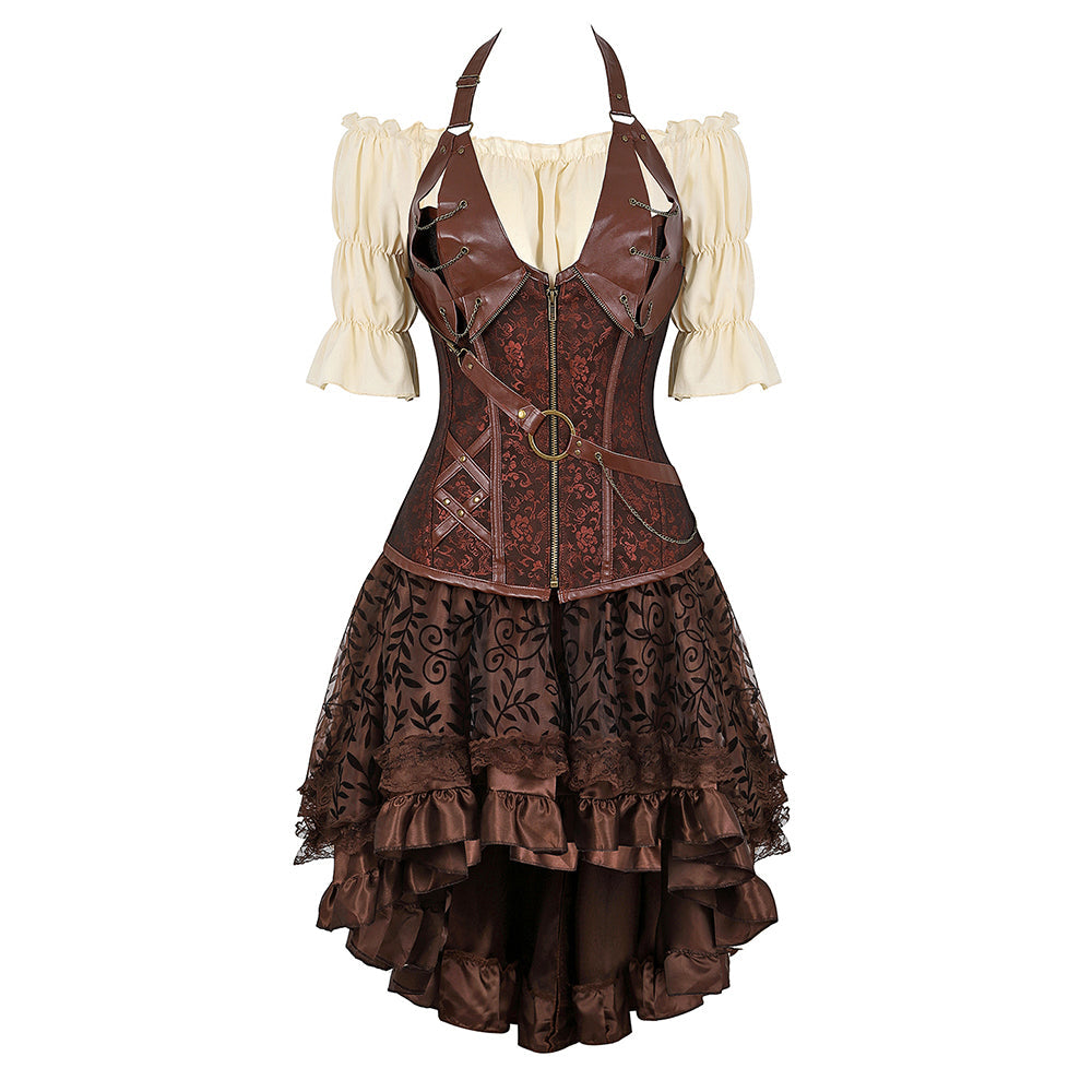 Gothic Korset Jurk Set met Kanten Rok - Steampunk Piraten Kostuum voor Dames - Victoriaanse Stijl Feestoutfit | Sulvida