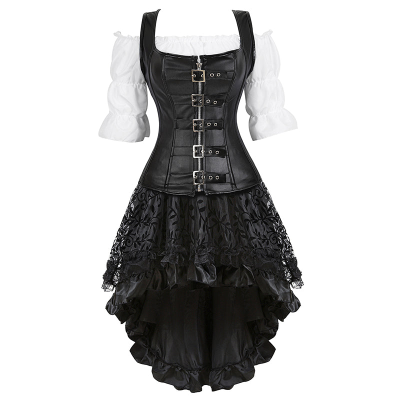 Gothic Korset Jurk Set met Kanten Rok - Steampunk Piraten Kostuum voor Dames - Victoriaanse Stijl Feestoutfit | Sulvida