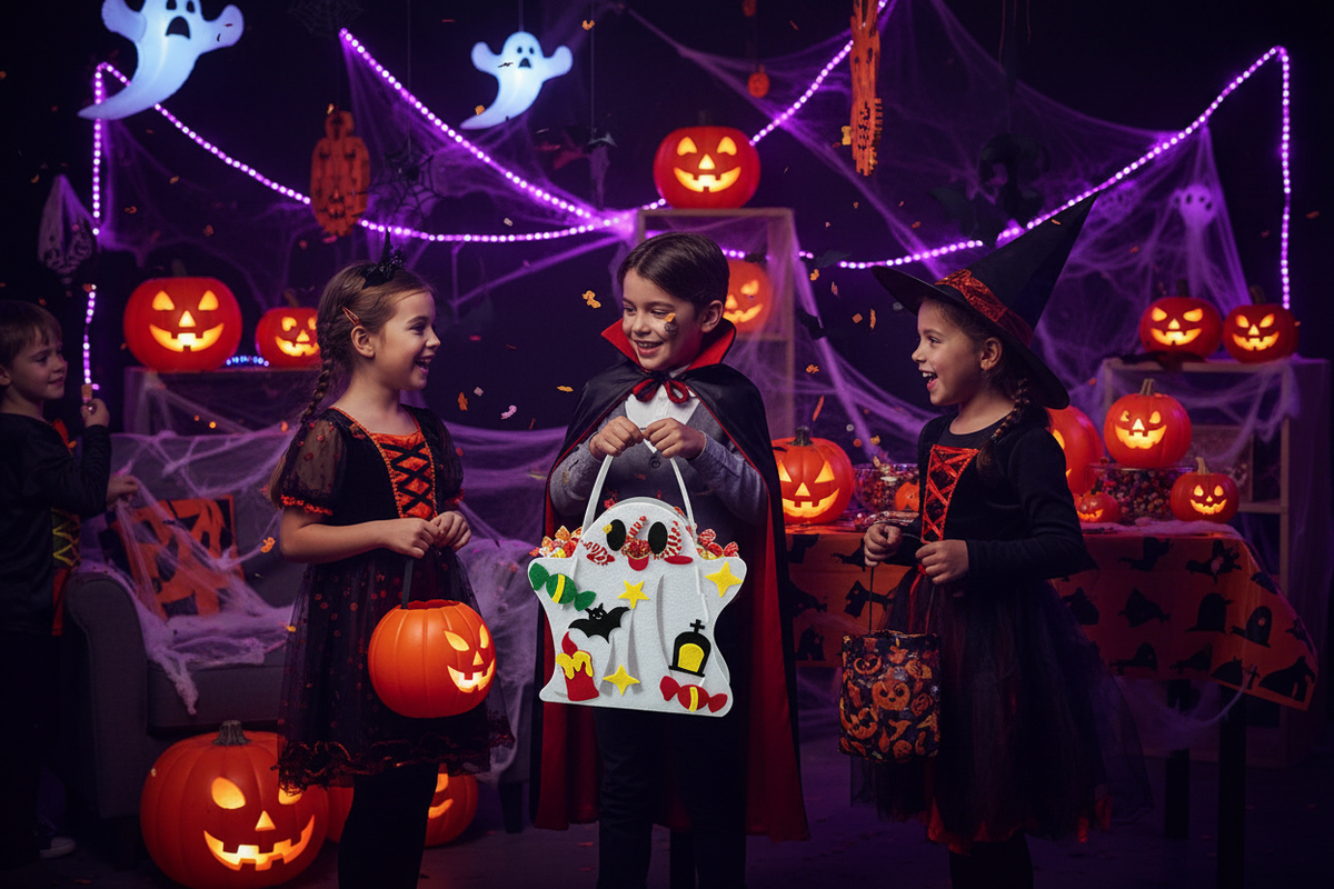 Vilten Snoeptas Knutselset Halloween Pompoen Vleermuis Spookhuis Kinderactiviteit Traktatie Feestje DIY | Sulvida